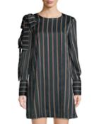 Striped Charmeuse Statement-sleeve Dress