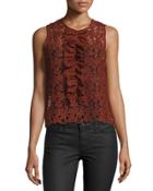 Lace Ruffled Crop Top, Rust