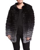 Ombre Knit Rabbit Fur Jacket, Black/gray,