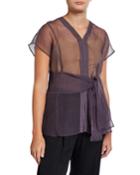 Crispy Silk Blouse With Waist Tie