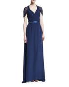 Short-sleeve Butterfly-back Gown, Navy