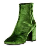 Velvet Zip-up Block-heel Bootie, Vert Irlandais