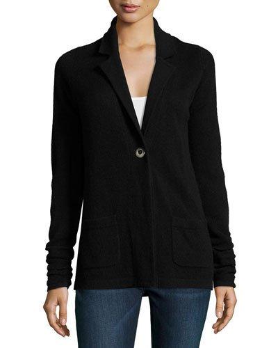 Cashmere Ruched-sleeve Jacket, Black