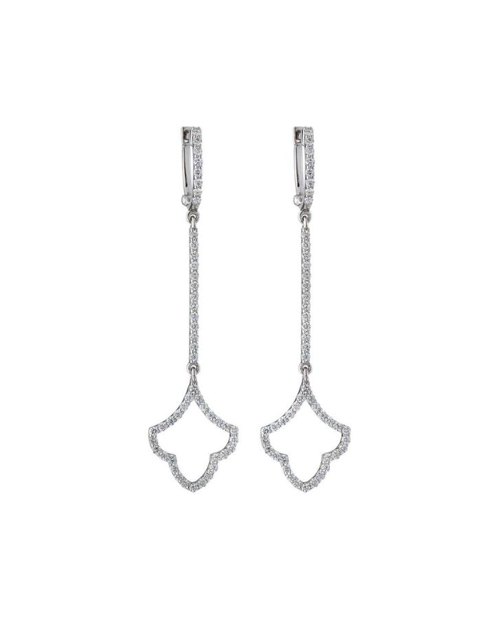 18k White Gold Diamond Art Deco Linear Flower Earrings