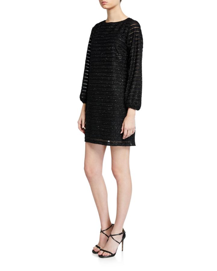 Metallic Stripe Balloon-sleeve Dress