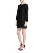Metallic Stripe Balloon-sleeve Dress