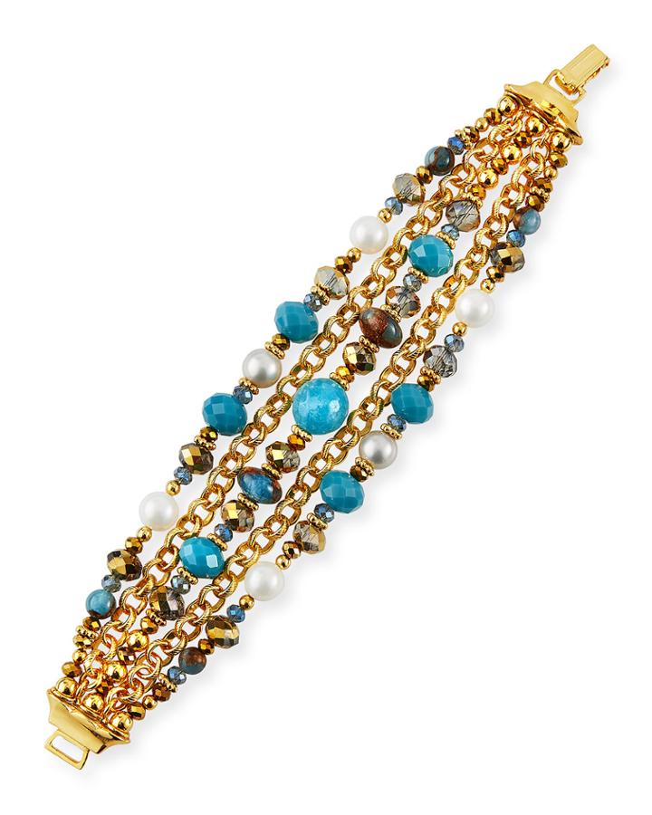 Pearly Beaded Chain Bracelet, Teal