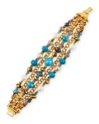 Pearly Beaded Chain Bracelet, Teal