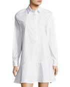 Water Textured-shoulder Flounce Shirtdress, White