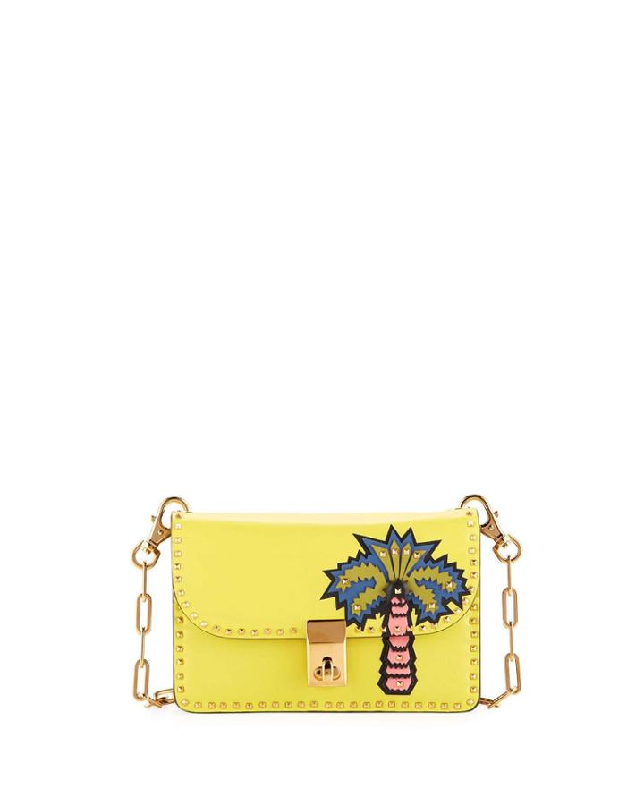 Studded Leather Shoulder Bag With Palm Tree