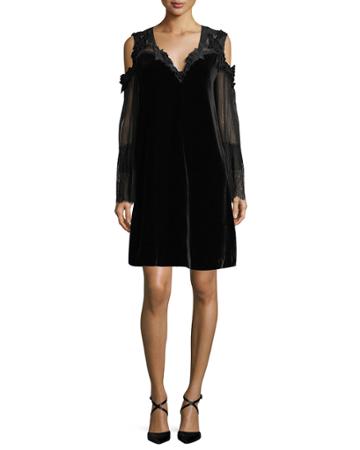 Leanne Lace-trimmed Velvet Cold-shoulder Dress
