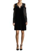 Leanne Lace-trimmed Velvet Cold-shoulder Dress