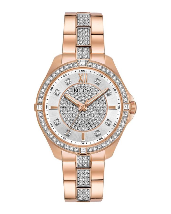 35mm Crystal Pave Watch W/ Crystal Strap, Rose/steel