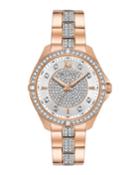 35mm Crystal Pave Watch W/ Crystal Strap, Rose/steel