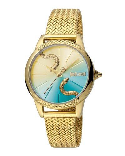 34mm Animal Icona Mesh Watch, Yellow/teal