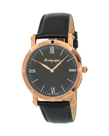 40mm Nerouno Thin Watch W/ Leather Strap, Black/rose
