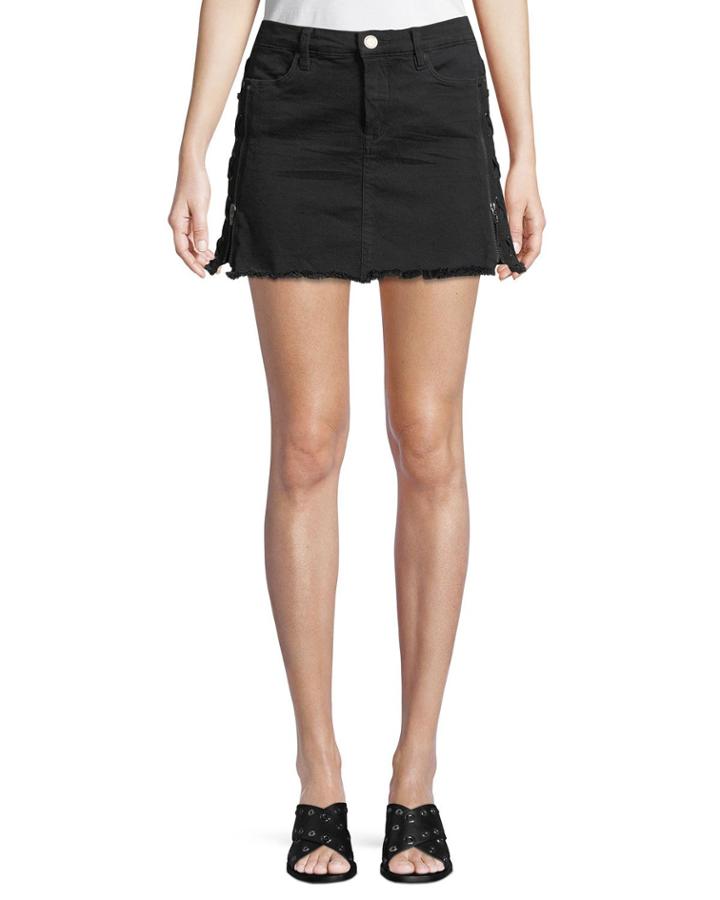 Lace-up Front-zip Denim