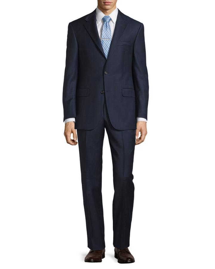 Hickey Freeman Solid Wool Two-piece Suit, Navy, Men's,