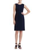 Mariana Piped Sheath Dress, Navy