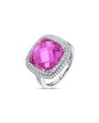 14k White Gold Cushion-cut Pink Topaz & Diamond Ring