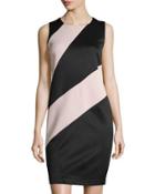 Sleeveless Colorblock Scuba Dress, Black/beige