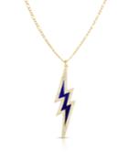 Enamel Lightning Bolt & Cubic Zirconia Pendant Necklace, Blue