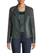 Aimes Zip-front Floral-embroidered Lambskin