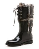 Rebooting Faux-fur-trimmed Rain Boot