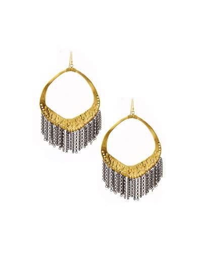 Hammered Chain-fringe Drop Earrings, Gold/gunmetal