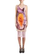 Agate-print Sleeveless Lace-back Dress, Purple