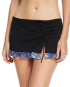 Skyline Print-trim Skirted Swim Bottom, Black