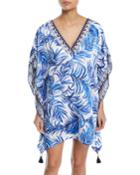 Double V-neck Palm-printed Tunic With Tassel Ties