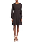 Long-sleeve Flare Mini Dress, Chocolate