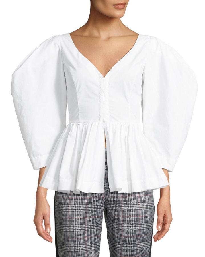 Vera V-neck Full-sleeve Cotton Peplum Top
