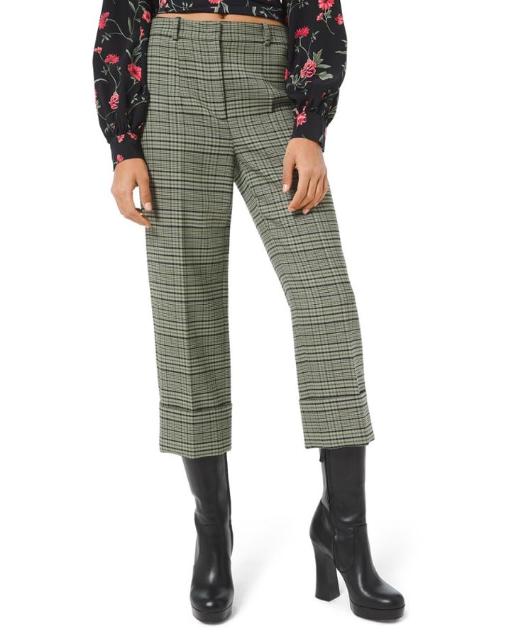Plaid Stretch-wool Cropped Pants