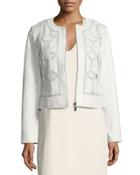 Crocheted Cropped Leather Jacket, White