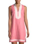 Sleeveless High-neck Two-tone Tunic Dress, Pink/white
