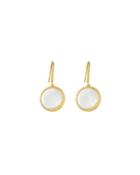 14k Yellow Gold Satin Mother-of-pearl Small Disc Drop Earrings