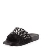 Embellished Furry Slide Flat