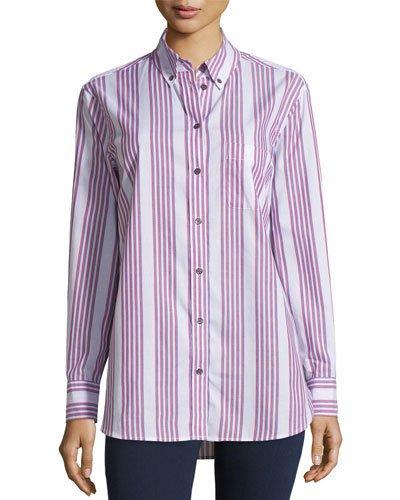 Margaux Striped Patterned Cotton Blouse, Bright White