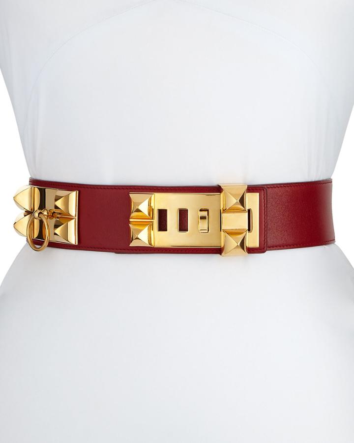 Estate Leather Belt W/ Studs, Red/gold