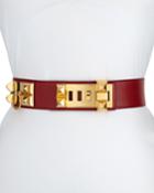 Estate Leather Belt W/ Studs, Red/gold