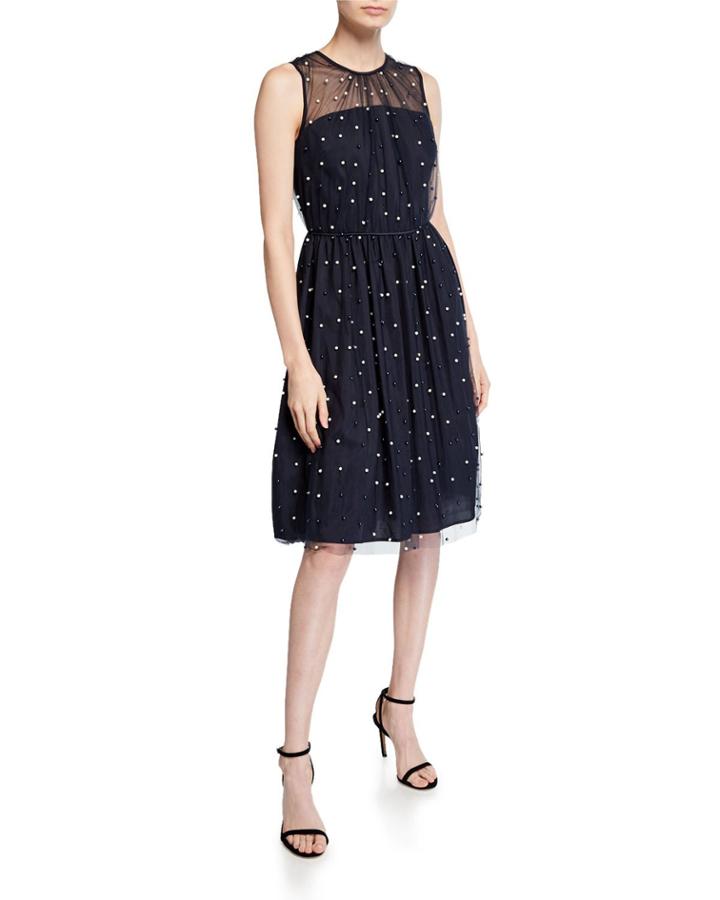 Pearly Mesh Fit-&-flare Dress