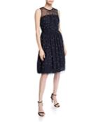 Pearly Mesh Fit-&-flare Dress