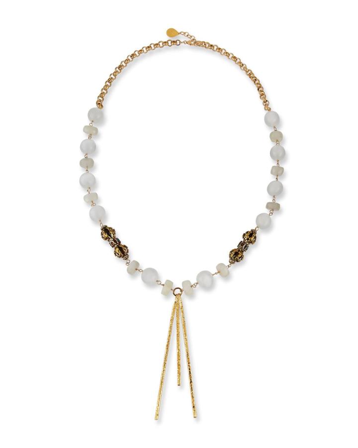 Moonstone & Selenite Spike Drop Necklace