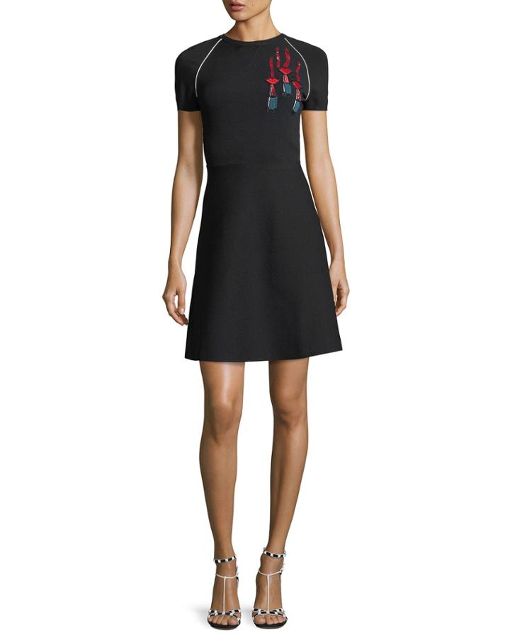 Short-sleeve Lipstick-sequined Stretch Knit Dress