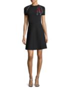 Short-sleeve Lipstick-sequined Stretch Knit Dress