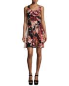 Sleeveless Floral Silk Mini Dress,