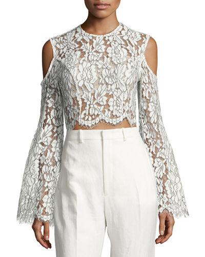 Porcelain Lace Fringe Crop Top