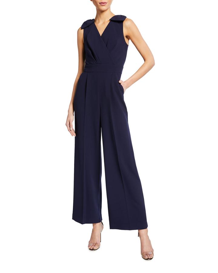 Bow-shoulder Sleeveless Wide-leg Jumpsuit